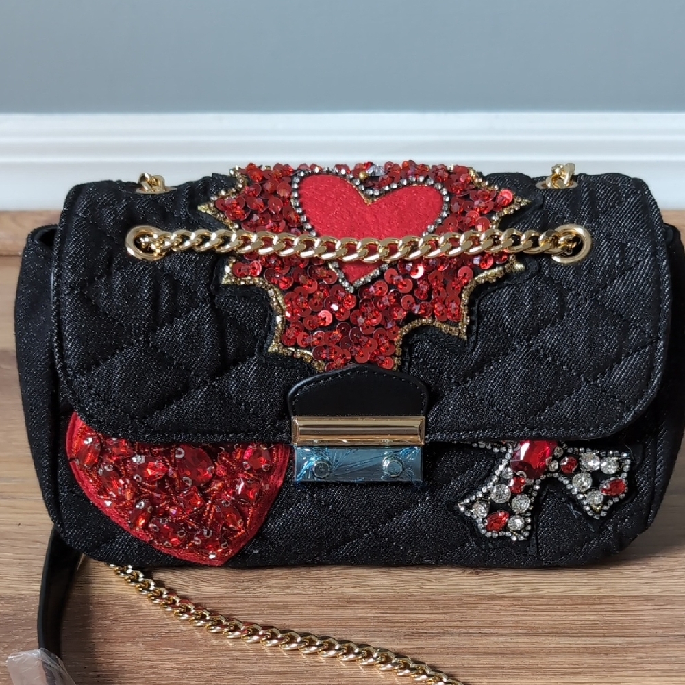 AKIRA Black Quilted Mini Bag with Red and Gold Accents